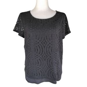 J. Crew Black All Over Eyelet Detail Blouse Top Keyhole In Back Size 8